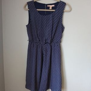 Navy Dress with White Polka Dot Sleeveless Lined